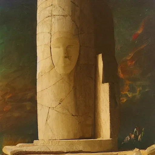 Prompt: “oracle of delphi and the omphalos stone, oil painting”