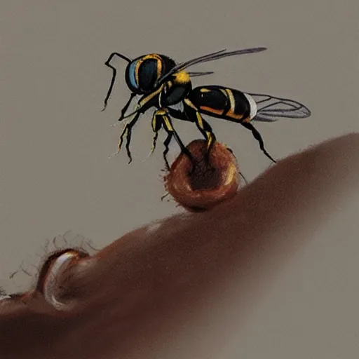 Image similar to inhaling wasps painful hyperrealism