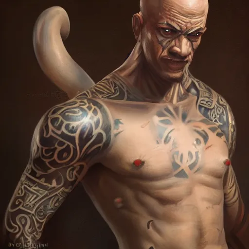 Prompt: A matte oil on canvas portrait of a male martial artist monk, orchid arm tattoos by greg rutkowski and artgerm, trending on artstation, dungeons and dragons art