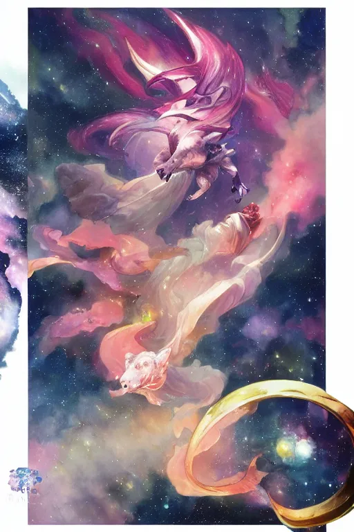 Prompt: a flying pig in a beautiful nebula, water color, art by artgerm and greg rutkowski and alphonse mucha and jin xiaodi and anthony devine