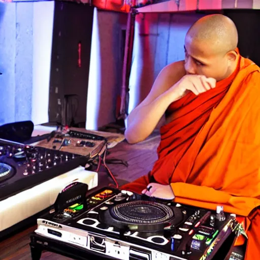 Prompt: a monk on the dj decks