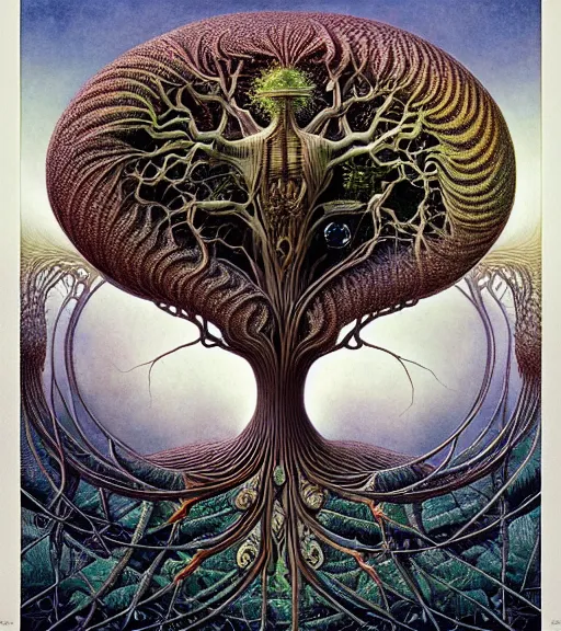 Image similar to tree of life by roger dean and andrew ferez, art forms of nature by ernst haeckel, divine chaos engine, symbolist, visionary, art nouveau, botanical fractal structures, organic, detailed, realistic, surreality