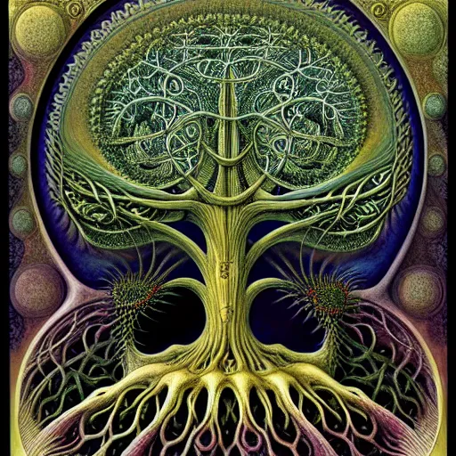 Image similar to tree of life by roger dean and andrew ferez, art forms of nature by ernst haeckel, divine chaos engine, symbolist, visionary, art nouveau, botanical fractal structures, organic, detailed, realistic, surreality