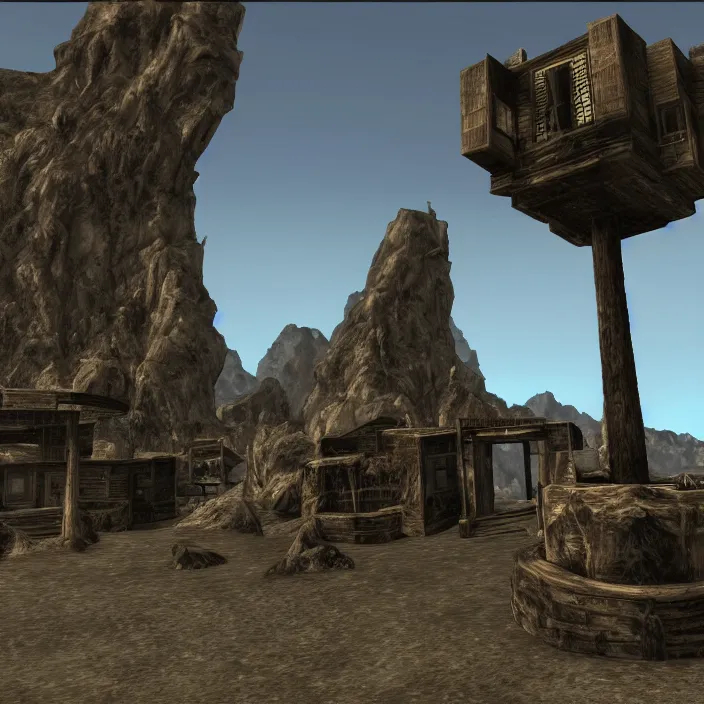 Image similar to a building in a serene landscape, fallout new vegas