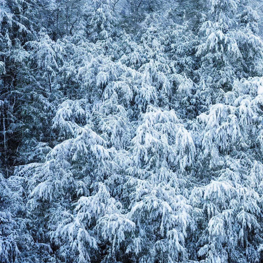 Prompt: a rainforest that is covered in snow, bright lighting, HD, high details,