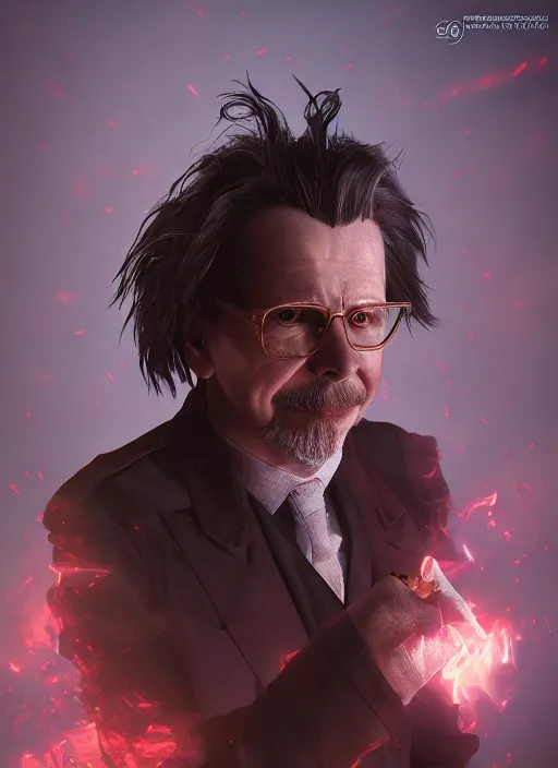 Image similar to A fantasy comic book style portrait painting of Gary Oldman as a wizard in dark castle setting, unreal 5, DAZ, hyperrealistic, octane render, RPG portrait, dynamic lighting