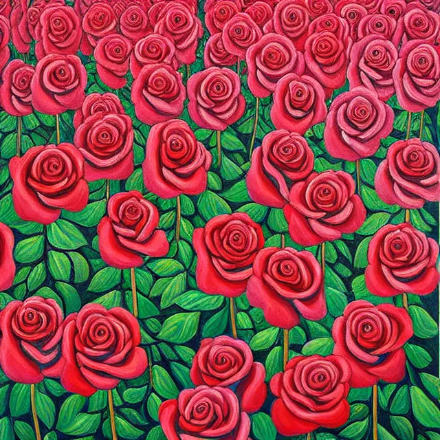 Image similar to a beautiful painting hundreds of roses in the rose garden are like small bristles, by kusama miyama realistic oil painting