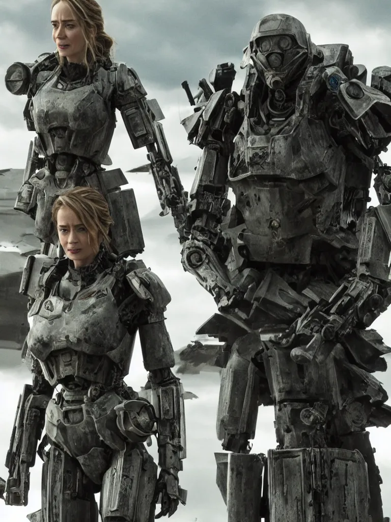 Prompt: emily blunt in futuristic power armor, edge of tomorrow, angel of verdun