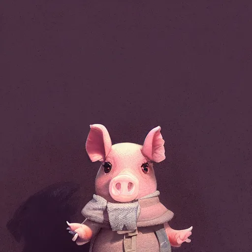 Prompt: the news host is a cute stuffed animal plush pig. Detailed digital art by greg rutkowski, Thomas kinkade, Keith Parkinson, Marc Simonetti, artstation, so cute, cgsociety, 8k, HD