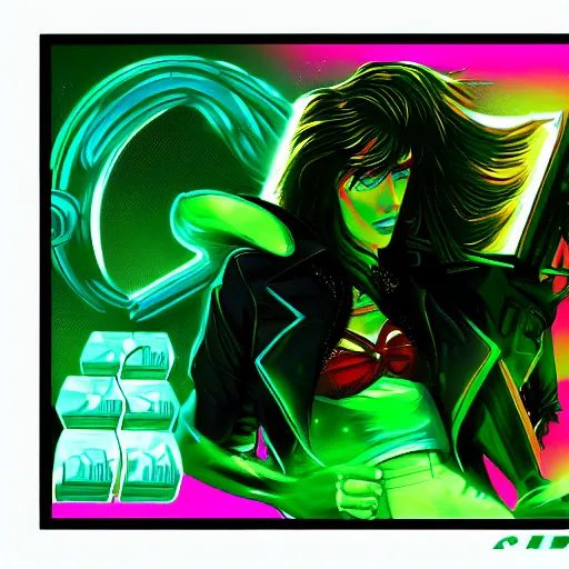 Image similar to emerald, retrowave epic art, trending on art station