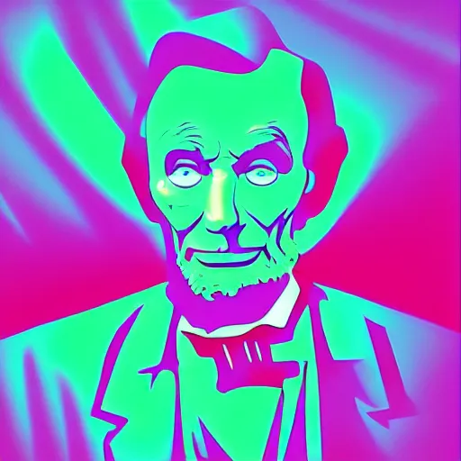 Image similar to vector abe lincoln in hoodie, portrait, vaporwave, synthwave, neon, vector graphics, cinematic, volumetric lighting, f 8 aperture, cinematic eastman 5 3 8 4 film