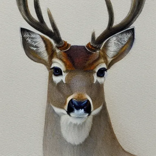 Image similar to a calming watercolour painting of a deer. deer portrait. symmetric. trending on artstation