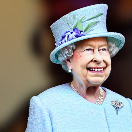 Image similar to a fisheye lens photo of her majesty the queen