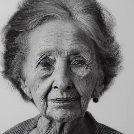 Prompt: A photo of a portrait of a 95 year old lady, black background , trending on Art Station, high detailed, photorealistic