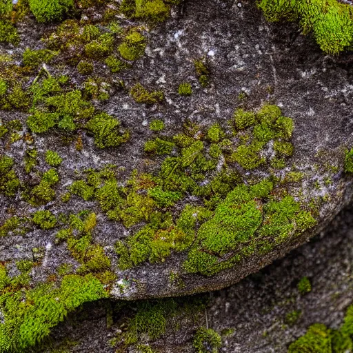 Prompt: macro photography of moss and lichen on a rock, highly detailed, nature documentry footage, 4 k, 8 k, high definition