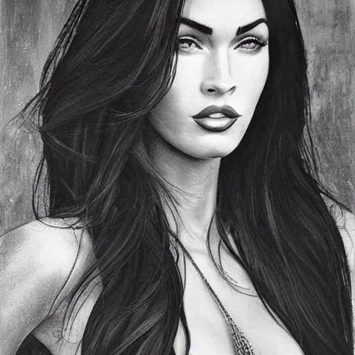 Prompt: “Megan Fox Coal paintings, ultra detailed portrait, 4k resolution”