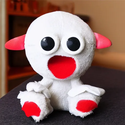 Image similar to adorable strawberry creature with multiple eyes plush toy