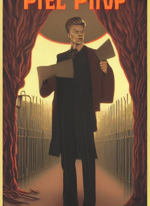 Image similar to twin peaks poster art, david bowie trapped at the gates, old retro pulp, by michael whelan, rossetti bouguereau, artgerm, retro, nostalgic, old fashioned