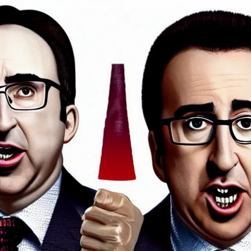 Image similar to john oliver and nicolas cage as siamese twins