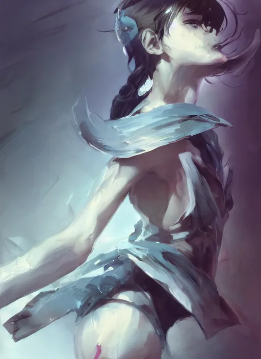 Image similar to semi reallistic gouache gesture painting, by yoshitaka amano, by ruan jia, by conrad roset, by dofus online artists, detailed anime 3 d render soul edge and soul blade game, portrait, cgsociety, artstation, rococo mechanical, digital reality, sf 5 ink style, dieselpunk atmosphere, gesture drawn