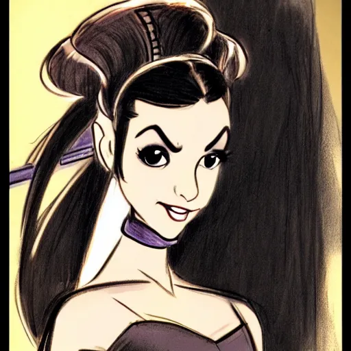 Image similar to milt kahl sketch of victoria justice with done up hair, tendrils and ponytail as princess padme from star wars episode 3