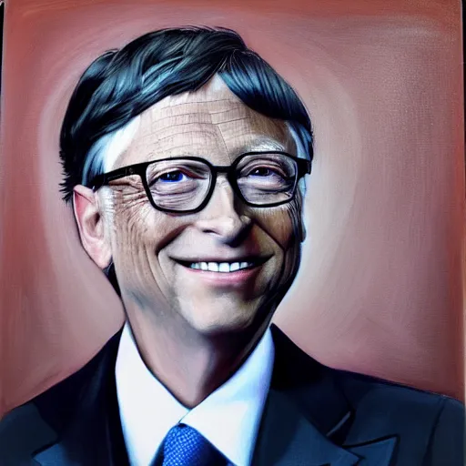 Image similar to Bill Gates with an earring, oil portrait