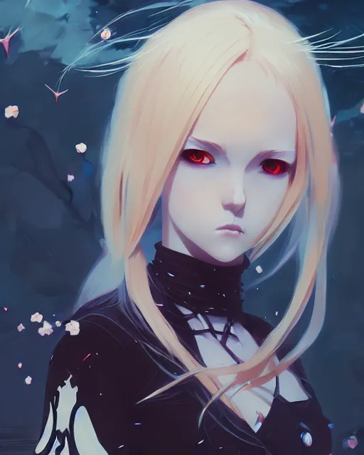 Image similar to blonde haired gothic magical girl anime character screenshot, anime, intricate, sharp focus, illustration, highly detailed, digital painting, clean artstyle, concept art, matte, art by ilya kuvshinov and ruan jia and greg rutkowski, masterpiece