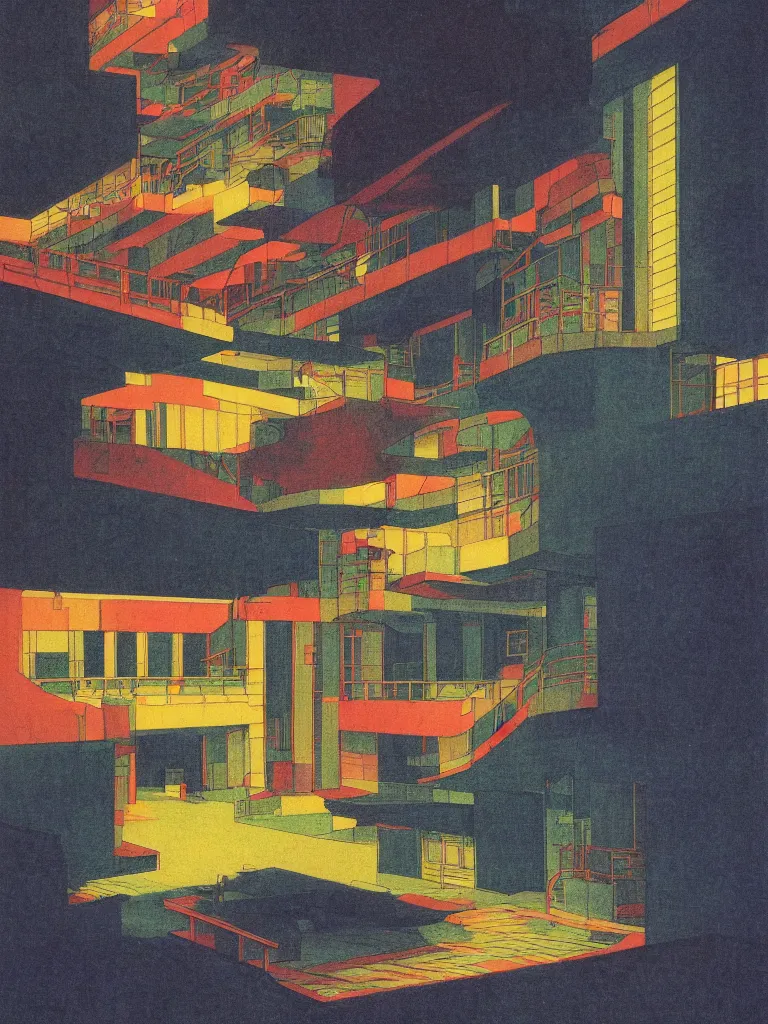 Image similar to a psychedelic hallucination of a brutalist hotel in the stormy ocean, by kawase hasui, moebius, edward hopper, colorful flat surreal design, dramatic lighting, hd, 8 k, artstation