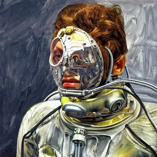 Image similar to high quality high detail painting by lucian freud, hd, woman with scifi suit