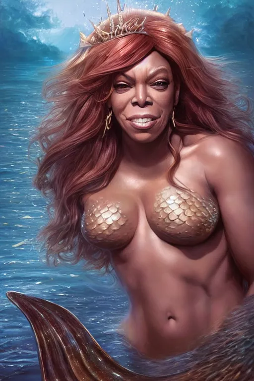 Image similar to wendy williams as mermaid, highly detailed, d & d, fantasy, highly detailed, digital painting, trending on artstation, concept art, sharp focus, illustration, art by artgerm and greg rutkowski and magali villeneuve