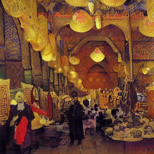 Prompt: dragons on display in a dragon auction in the grand bazaar of isfahan by edwin lord weeks