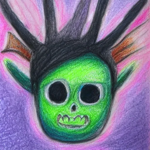 Prompt: pastel child style drawing of a monster