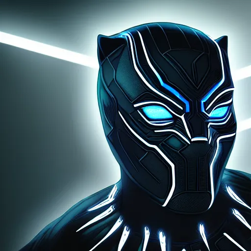 Image similar to Cyberpunk Black Panther, close up shot, neon, cyborg, futuristic, photorealistic, 8K,