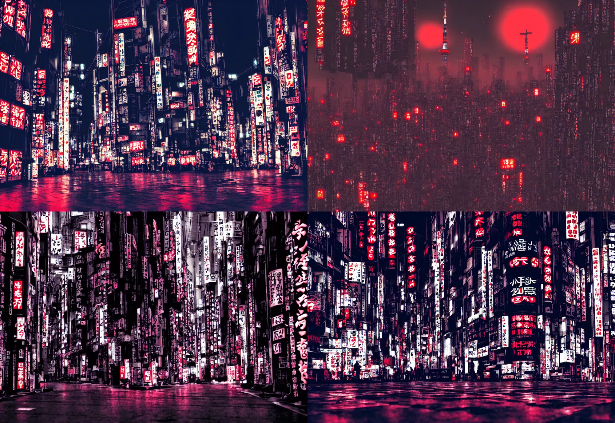 Prompt: tokyo city in blood dark cyberpunk style