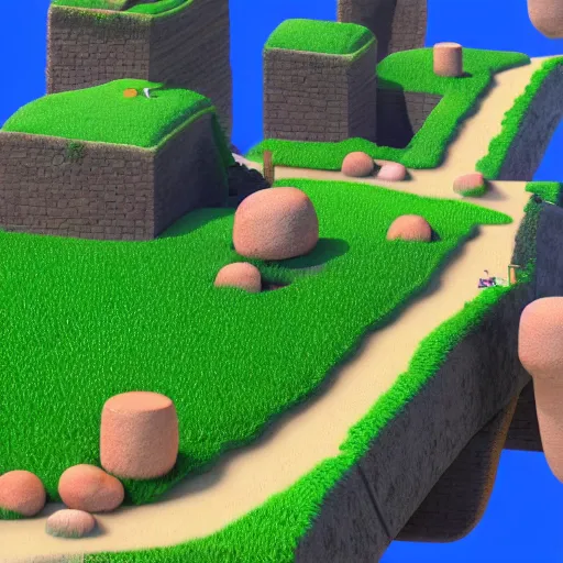 Image similar to an amazing landscape from the world of super mario 4 k, vray,