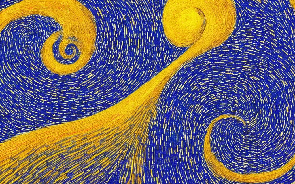 Prompt: fibonacci sequences, cascading trough out the universe. massive blackhole warping space and light. japanese embroidery. retro minimalist art by jean giraud and van gogh.