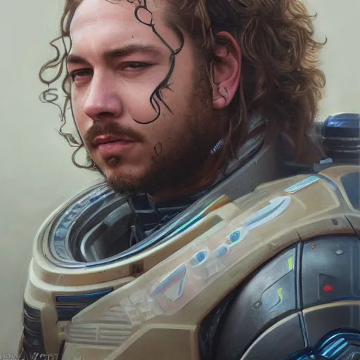 Prompt: Post Malone as a space soldier, close-up portrait art by Donato Giancola and James Gurney, digital art, trending on artstation