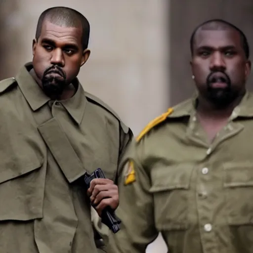 Image similar to Kanye West as a soldier in Chiraq, award winning historical photograph