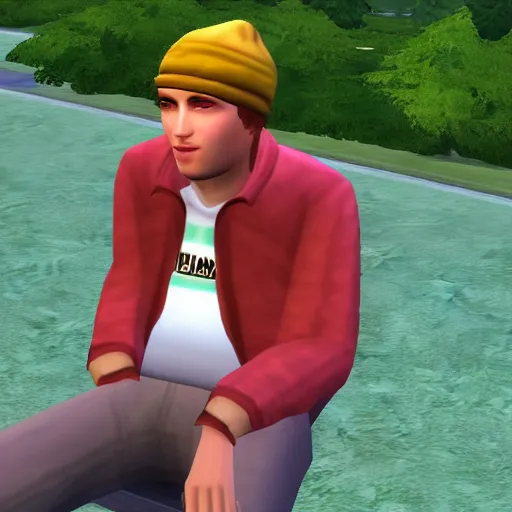 Prompt: holden caulfield in the sims 2