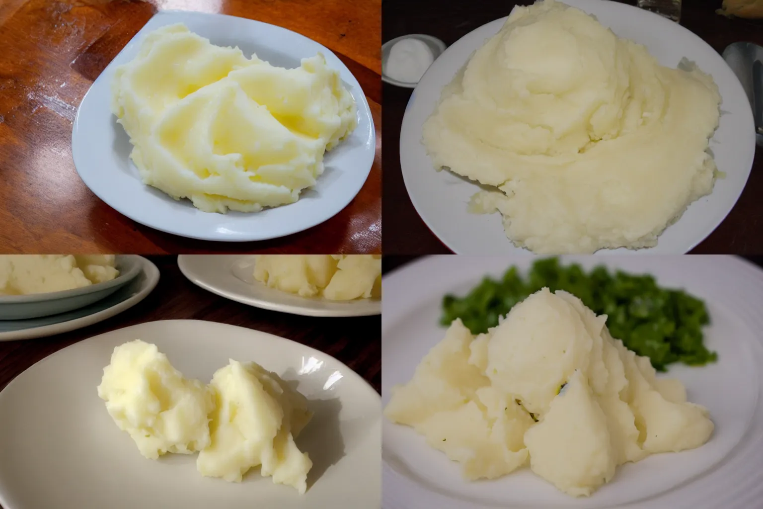Prompt: octahedron of mashed potatoes on a dinner plate