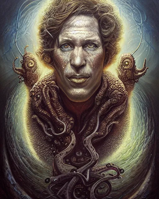 Prompt: lovecraft biopunk portrait of andy gibb by tomasz alen kopera and peter mohrbacher.