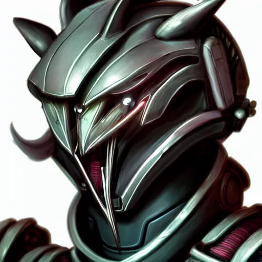 Image similar to close up bust of a cute stunning robot anthropomorphic female dragon, with sleek silver armor, wearing headphones made of wood, detailed digital art, furry art, warframe art, destiny art, high quality, 3D realistic, Furaffinity, Deviantart