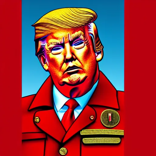 Image similar to donald trump wearing a soviet uniform, red background, in st. petersburg, photorealistic, detailed