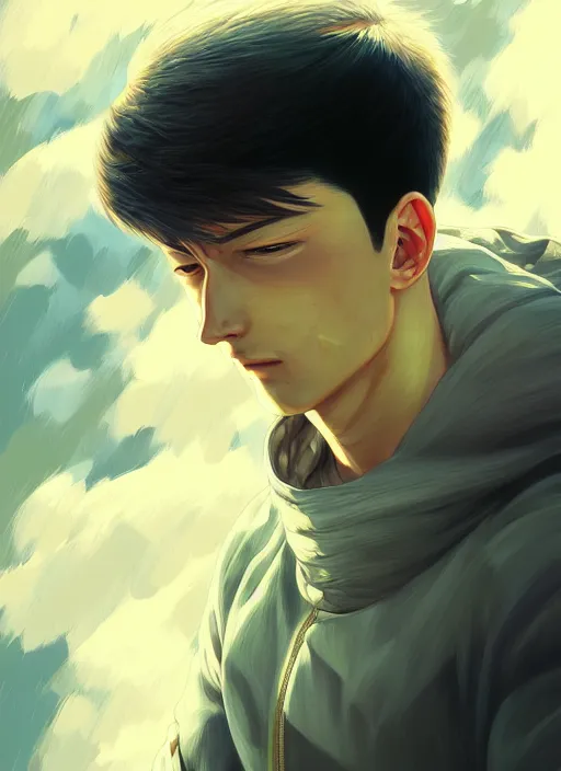 Image similar to handsome saitama, half body shot, path traced, action shot, highly detailed, high quality, digital painting, alena aenami, lilia alvarado, shinji aramaki, karol bak, alphonse mucha, tom bagshaw