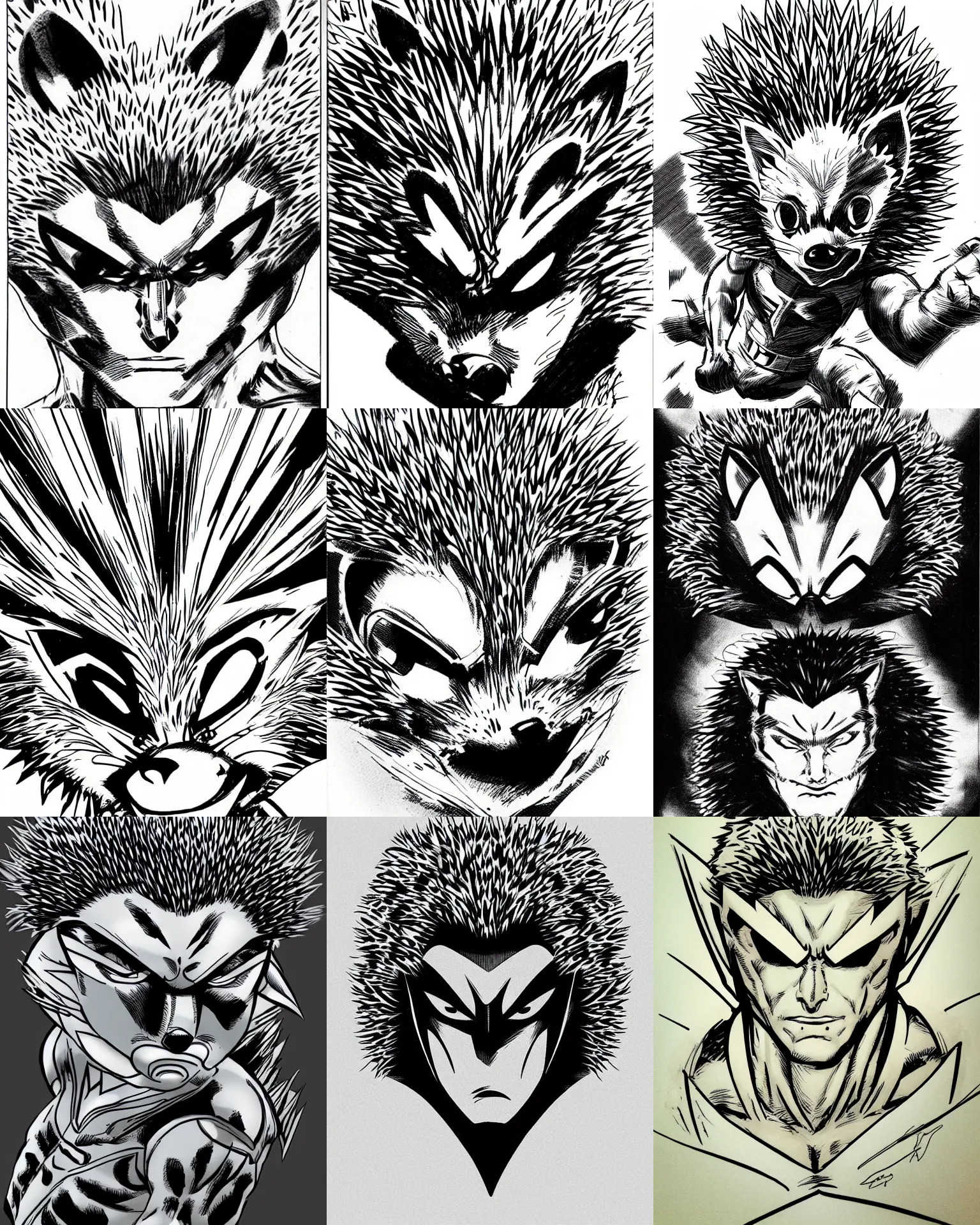 Prompt: hedgehog!!! jim lee!!! macro face shot!! flat ink sketch by jim lee face close up headshot in the style of jim lee, x - men superhero comic book hedgehog by jim lee