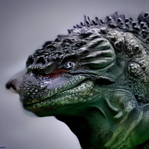 Image similar to the head of Godzilla, kaiju, sea creature, crocodile, iguana by carlos huante