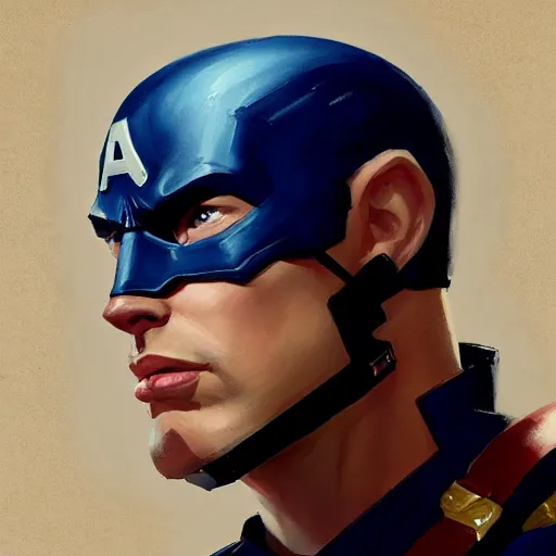 Prompt: greg manchess portrait painting of captain america as overwatch character, totally whack, medium shot, asymmetrical, profile picture, organic painting, sunny day, matte painting, bold shapes, hard edges, street art, trending on artstation, by huang guangjian and gil elvgren and sachin teng