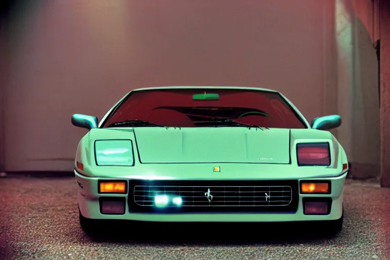 Prompt: stylized poser of a single 1985 Ferrari GTO, thick neon lights, ektachrome photograph, volumetric lighting, f8 aperture, cinematic Eastman 5384 film
