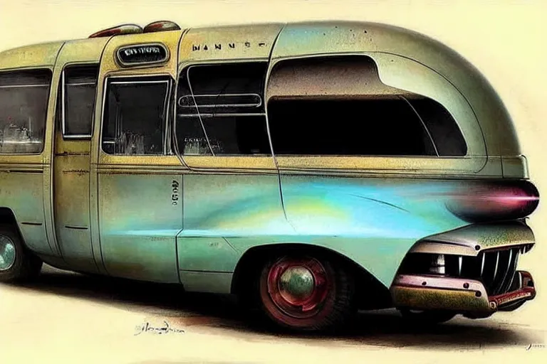 Image similar to ( ( ( ( ( 1 9 5 0 s retro science fiction rv ratrod bus. muted colors. ) ) ) ) ) by jean - baptiste monge!!!!!!!!!!!!!!!!!!!!!!!!!!!!!!