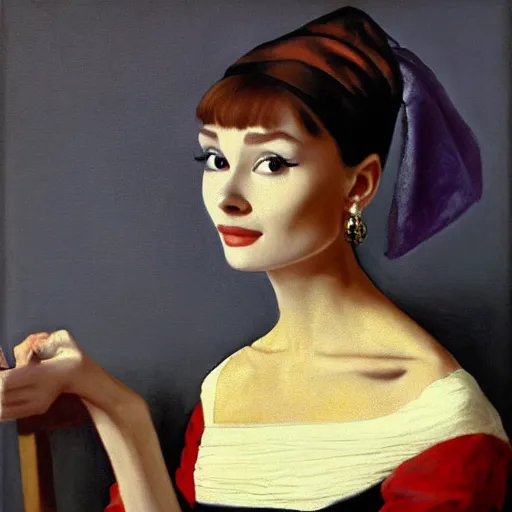 Image similar to audrey hepburn art by johannes vermeer